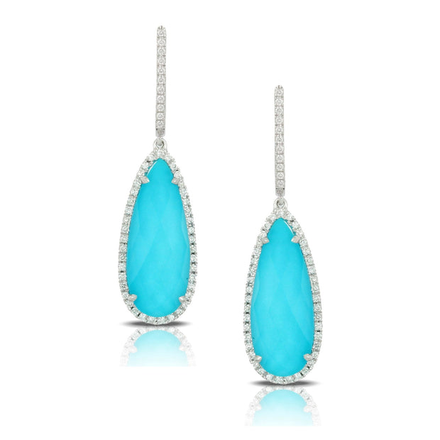 Turquoise, Quartz and Diamond Earrings in 18 kt White Gold