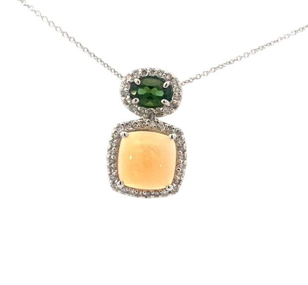 Opal, Tourmaline and Diamond Necklace in 14 kt White Gold