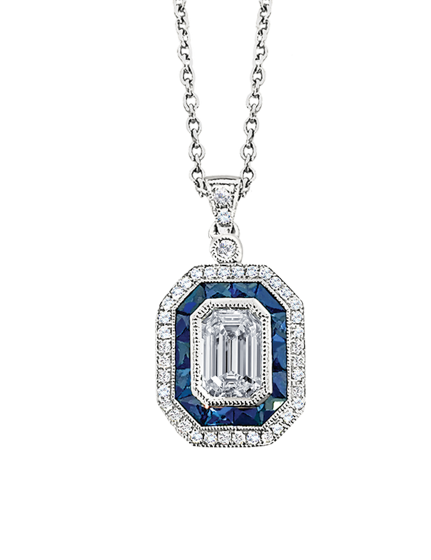Diamond and Sapphire Pendant in 18 kt White Gold