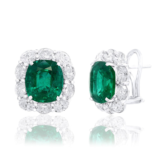 Vivid Green Emerald and Diamond Earrings in 18 kt White Gold