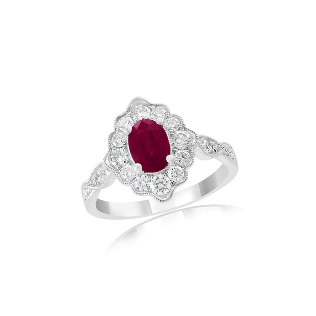Ruby and Diamond Ring in 18 kt White Gold