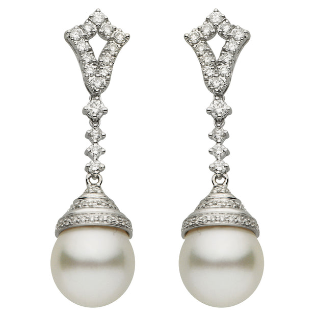 South Sea Pearl and Diamond Drop Earrings in 18 kt White Gold