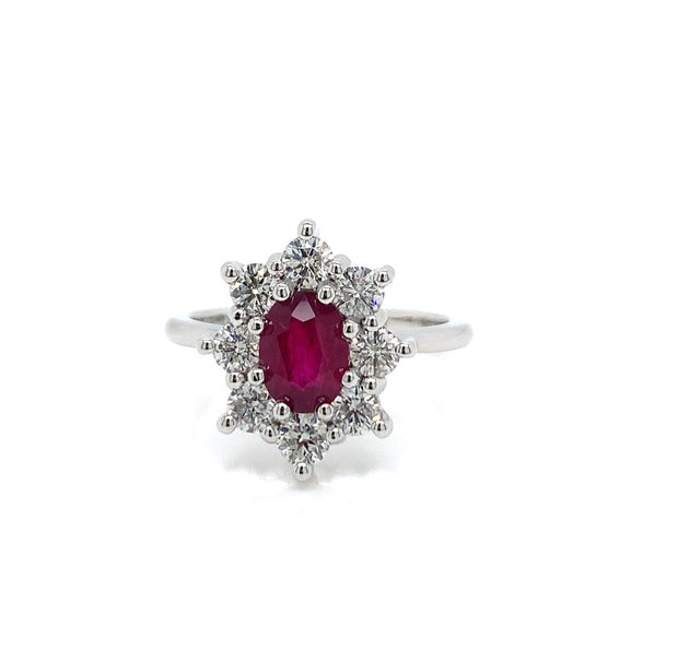 Ruby and Diamond Ring in 14 kt White Gold