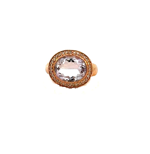 4.82 carat Rose Quartz and Diamond Ring in 14 kt Rose Gold