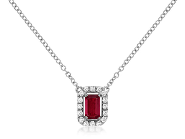 Ruby and Diamond Pendant in 14 kt White Gold