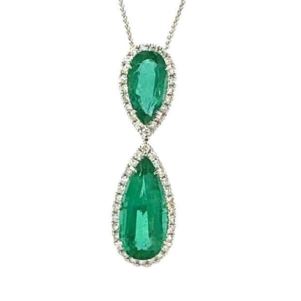 Emerald and Diamond Necklace in 18 kt White Gold