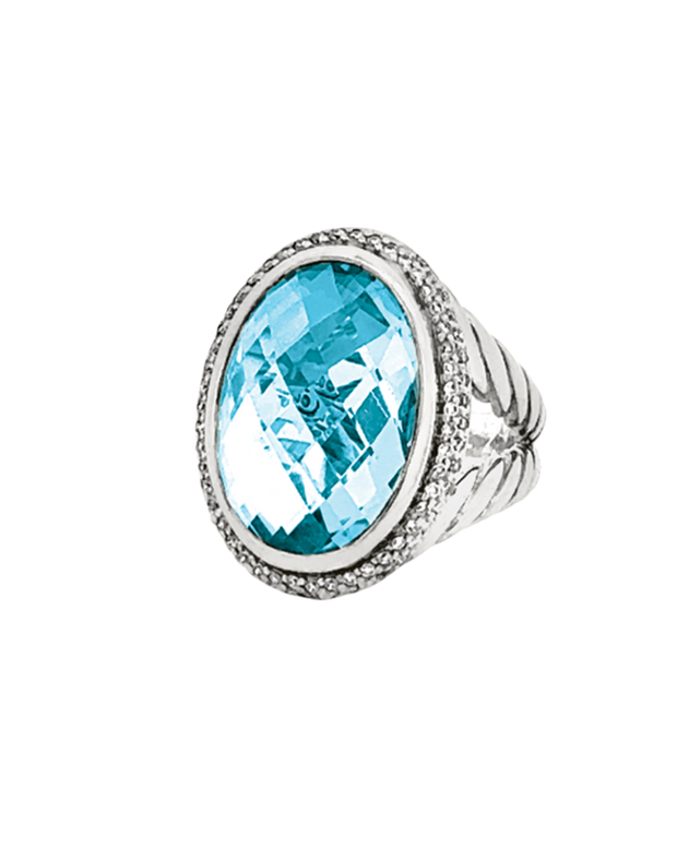Vintage David Yurman Blue Topaz and Diamond Ring in Sterling