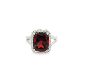 Garnet and Diamond Ring in 14 kt White Gold