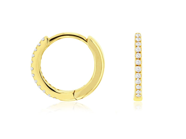 Diamond Huggie Style Hoop Earrings in 14 kt Yellow Gold