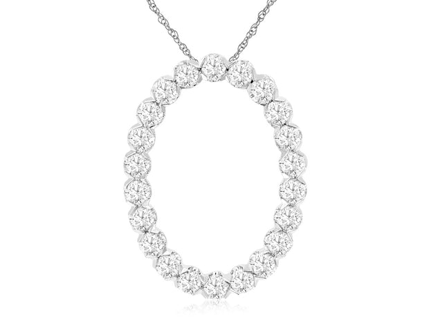 Oval Shaped Diamond Pendant in 14 kt White Gold