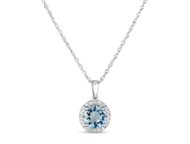 Aquamarine and Diamond Pendant in 14 kt White Gold