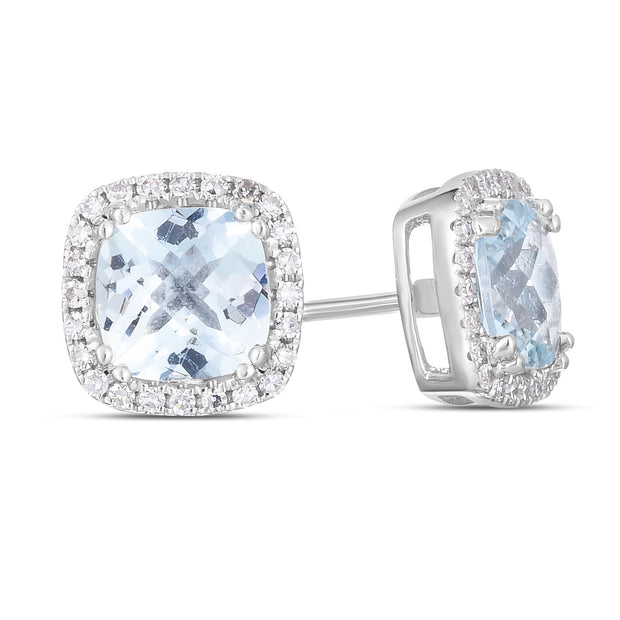 Aquamarine and Diamond Earrings in 14 kt White Gold
