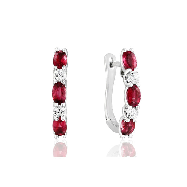 Ruby and Diamond Hoop Earrings in 14 kt White Gold