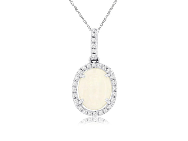 Opal and Diamond Pendant in 14 kt White Gold