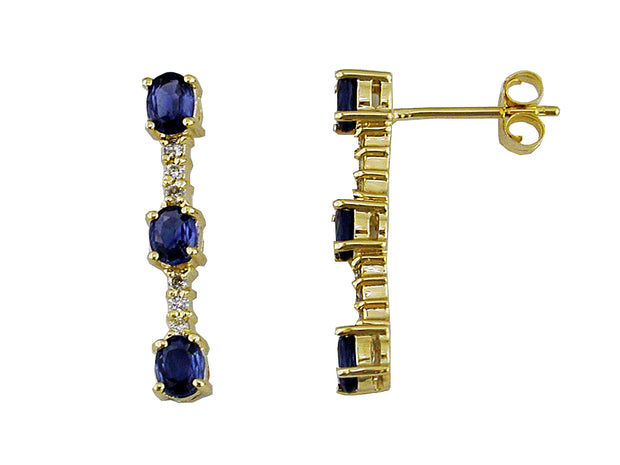 Sapphire and Diamond Drop Earrings in 14 kt yellow gold