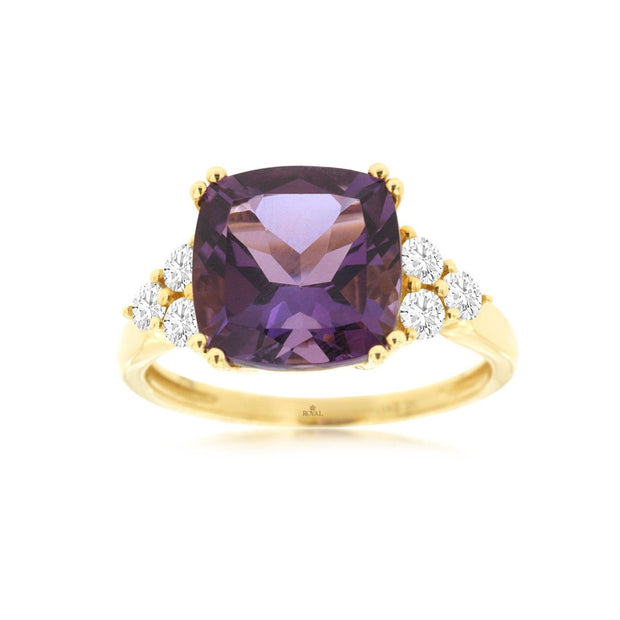 Amethyst and Diamond Ring in 14 kt Yellow Gold