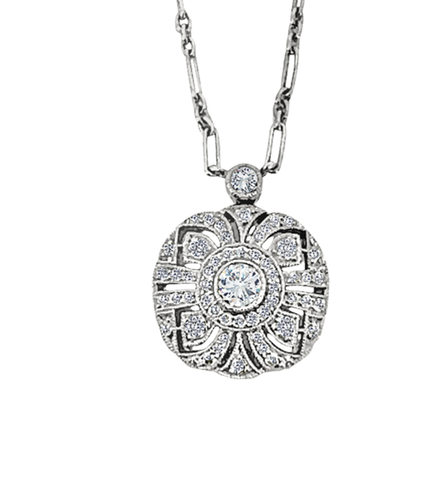Vintage Diamond Filigree Style Pendant in 18 kt White Gold