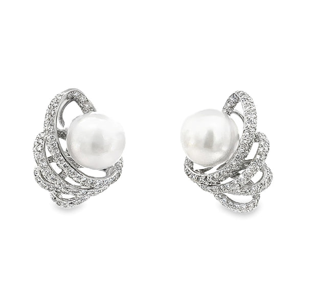 South Sea Pearl and Diamond Earrings in 18 kt White Gold