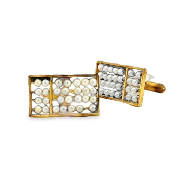 Pearl Abacus Cufflinks in 14 kt Yellow Gold