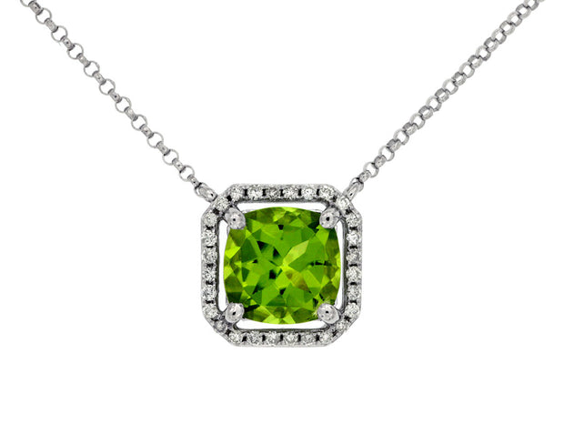 Peridot and Diamond Pendant in 14 kt White Gold