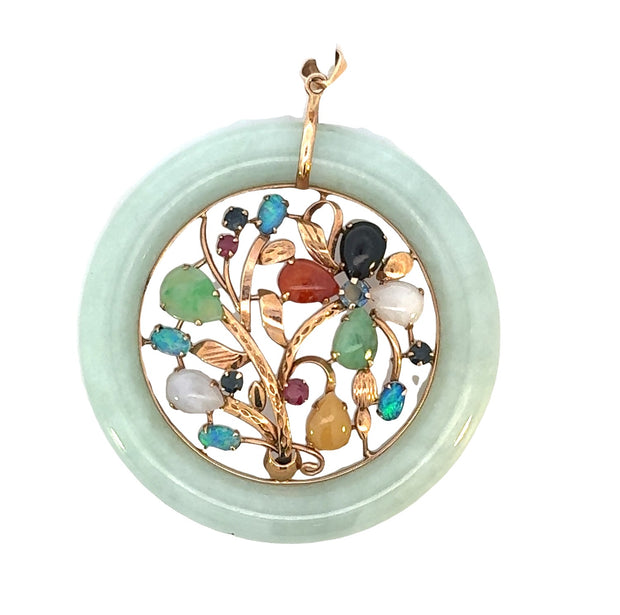 Green Jade "Tree of Life" Pendant in 14 kt Yellow Gold