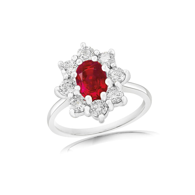 Ruby and Diamond Ring in 14 kt White Gold