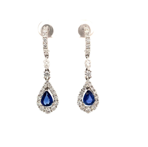 Sapphire and Diamond Drop Earrings in 18 kt White Gold
