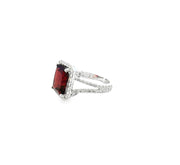 Garnet and Diamond Ring in 14 kt White Gold