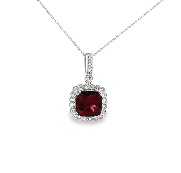 Rhodolite Garnet and Diamond Pendant in 14 kt White Gold