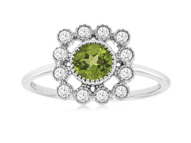 Peridot and Diamond Ring in 14 kt White Gold