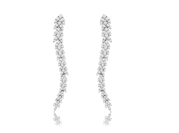 Feather Style Diamond Drop Earrings in 14 kt white gold
