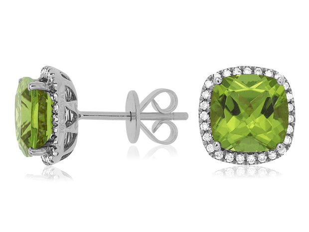 Peridot and Diamond Earrings in 14 kt White Gold
