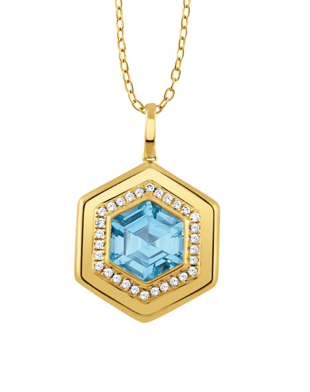Blue Topaz and Diamond Pendant in 18 kt Yellow Gold