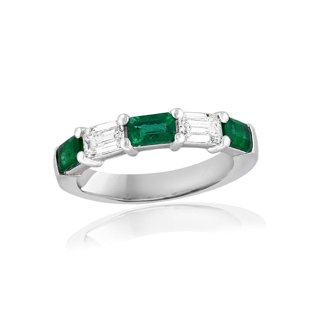 Emerald and Diamond Band in 18 kt White Gold