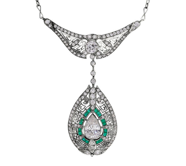 Art Deco Diamond and Emerald Necklace in Platinum