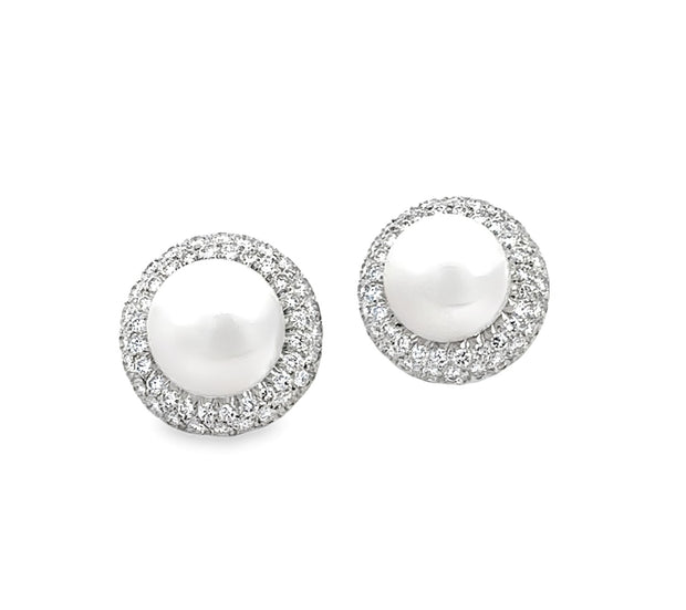 13 mm South Sea Pearl and Diamond Earrings in 18 kt White and Yellow Gold
