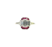 Art Deco Style Diamond and Ruby Ring in Platinum