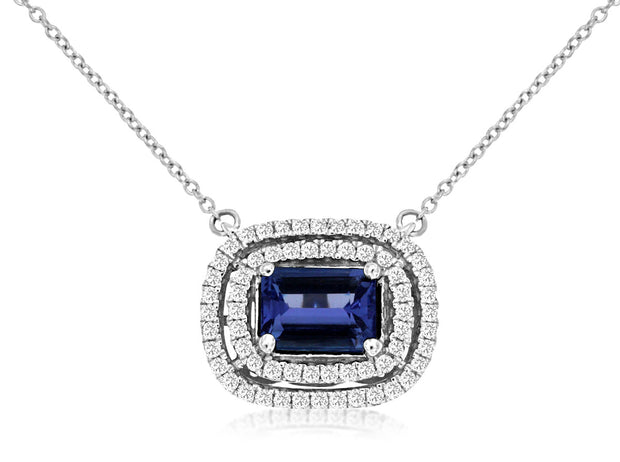 Tanzanite and Diamond Pendant on 14 kt white gold chain