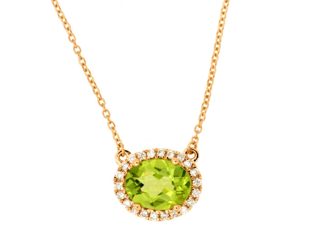 Peridot and Diamond Necklace in 14 kt Rose Gold