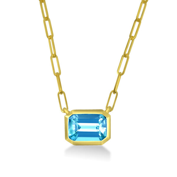 Emerald Cut Blue Topaz Necklace in 14 kt Yellow Gold