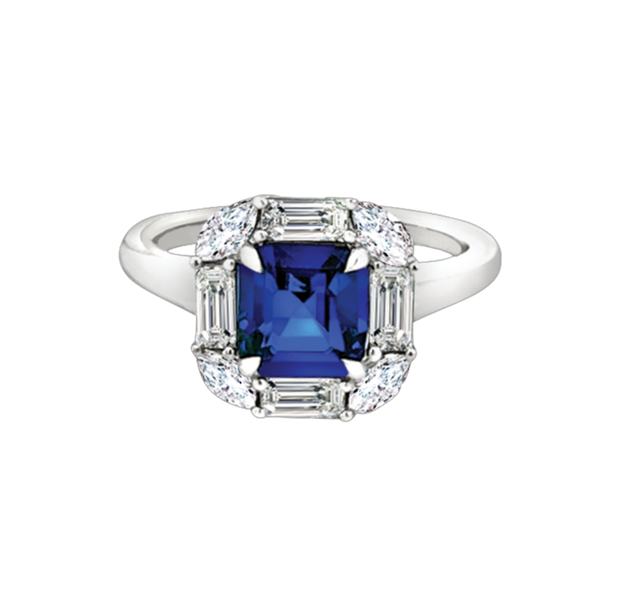 Sapphire and Diamond Ring in 18 kt White Gold