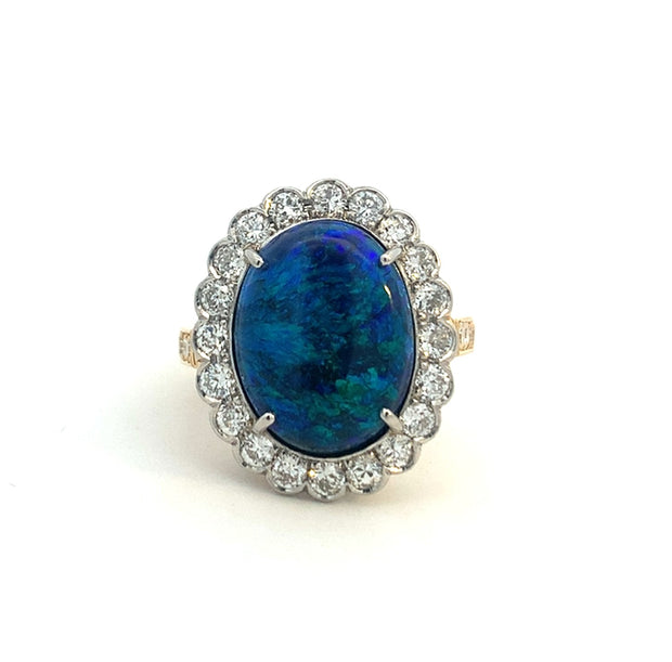Black Opal and Diamond Ring in Platinum and 18 kt Yellow Gold