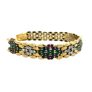 Vintage Diamond, Emerald, Sapphire and Ruby Bracelet in 18 kt Yellow Gold