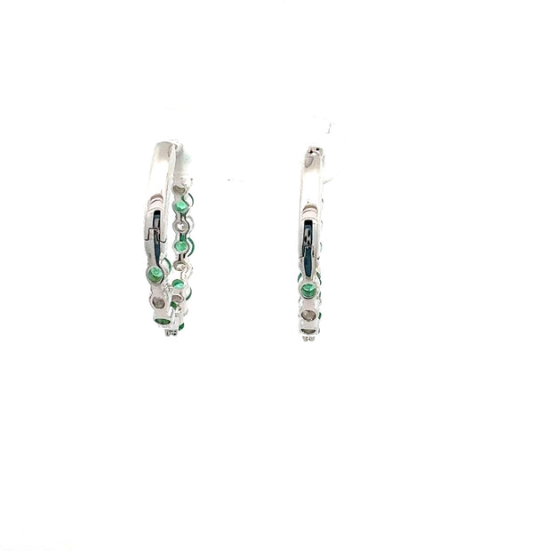 Emerald and Diamond Hoop Earrings in 18 kt White Gold