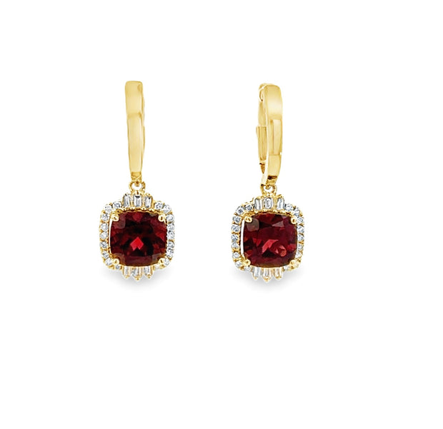 Garnet Drop Earrings in 14 kt Yellow Gold