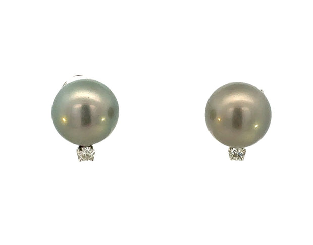Tahitian Pearl and Diamond Earrings on 14 kt White Gold Backs