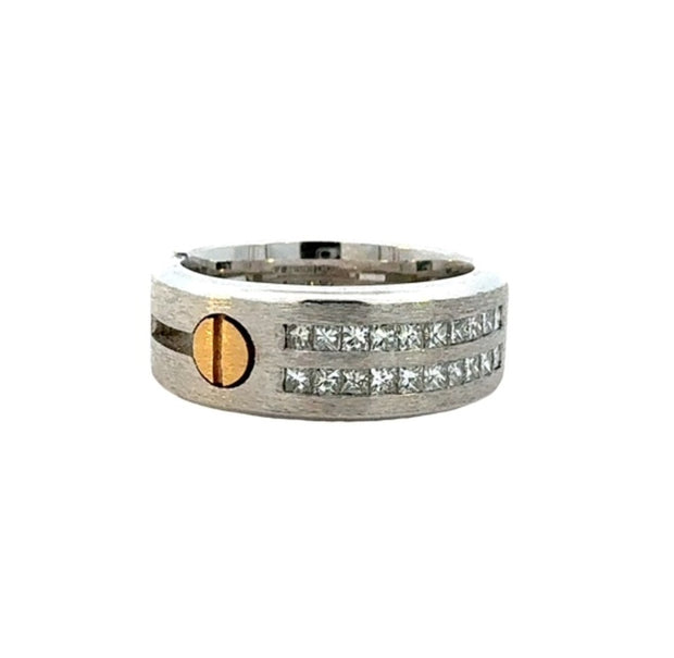 Men's Double Row Diamond Ring in 14 kt White and Yellow Gold