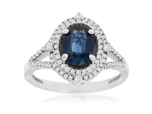 Sapphire and Diamond Ring in 14 kt White Gold
