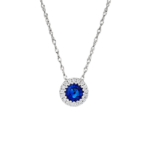 Sapphire and Diamond Pendnant in 14 kt White Gold