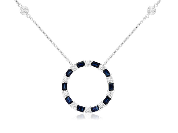 Sapphire and Diamond Circle Pendant in 14 kt White Gold